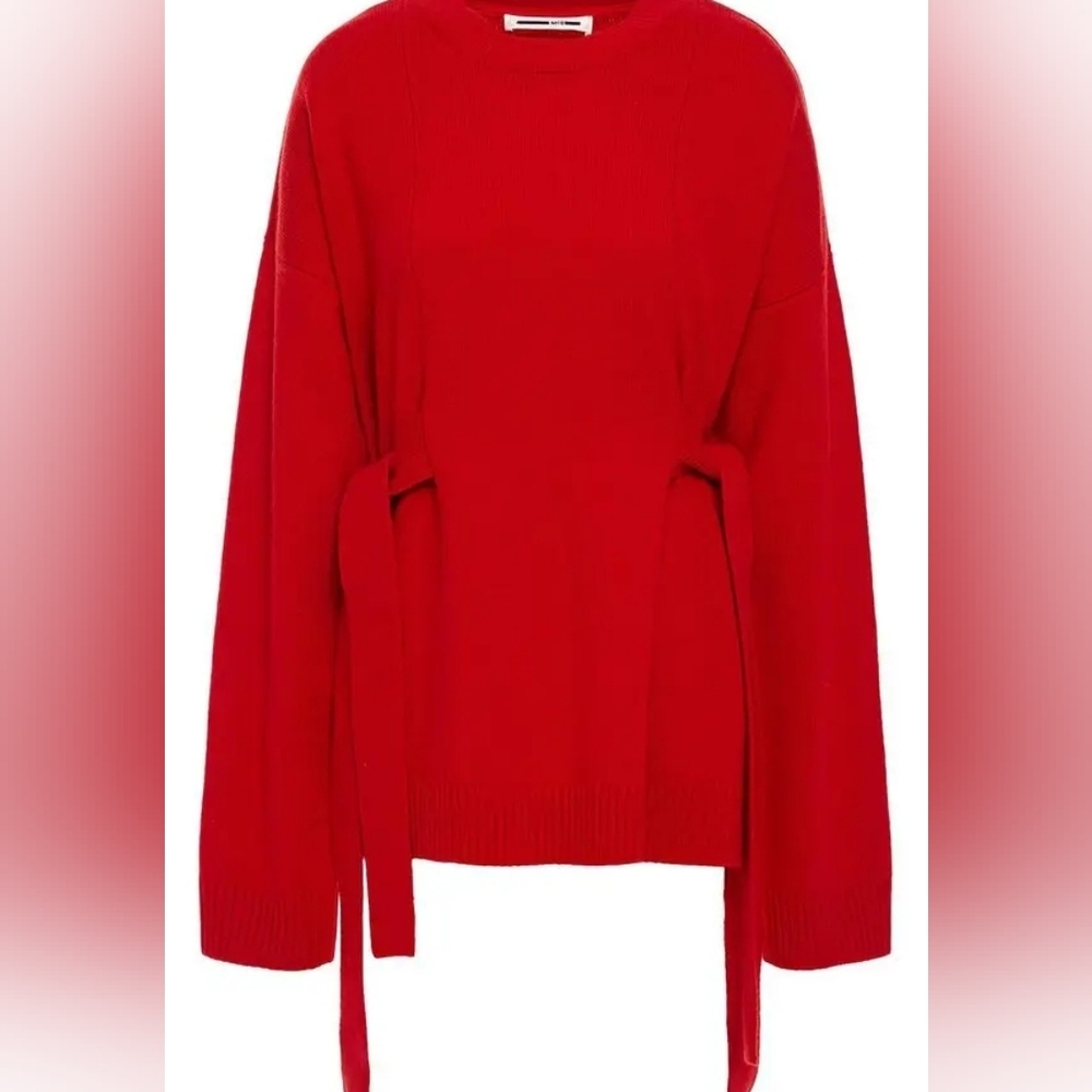 Alexander McQueen McQ round neck tie-detailed wool and cashmere-blend sweater